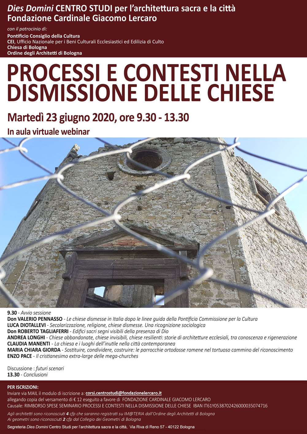 Corso di aggiornamento online “PROCESSI E CONTESTI NELLA DISMISSIONE DELLE CHIESE”